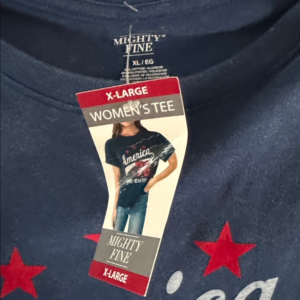 Mighty Fine Navy Graphic Tee with Red Stars and White Script - Picture 3 of 3